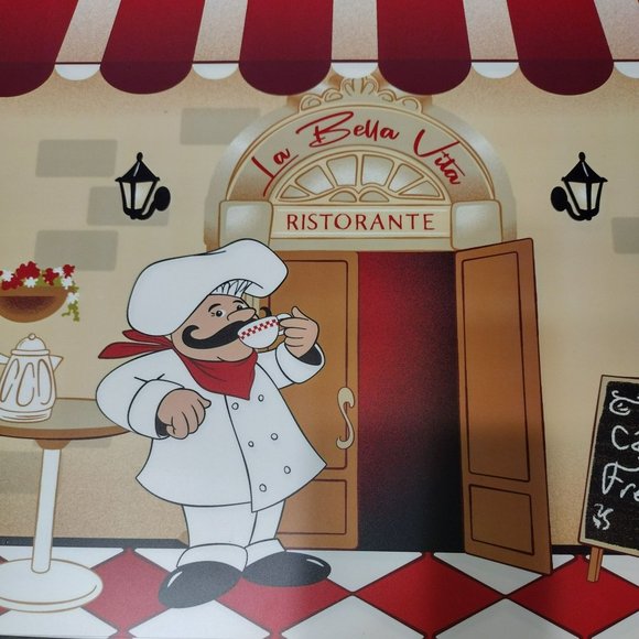 Fat Chef Placemats Set of 4 Italian Cafe Cook La Bella Vita Ristorante Red Check - Picture 3 of 4